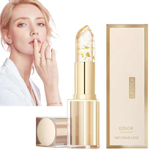 Fankayi Transfer-Proof Color Changing Lipstick with Gold Foil,Transparente Transferproof Gold Crystal Color Changing Lip Stick,24h Long-Lasting Hydration & Glossy Shine Lip Gloss,Colour Changing Lipstick