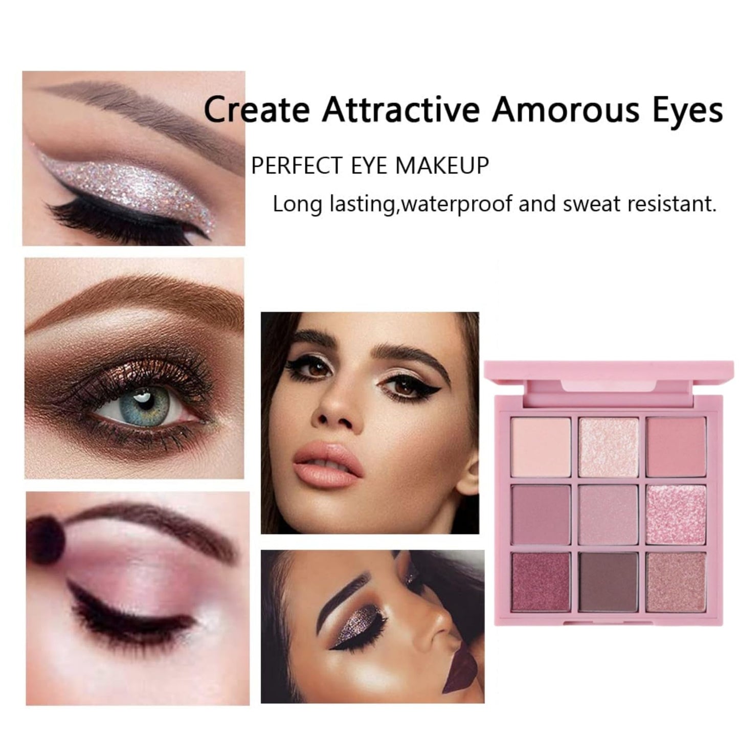HIVETZ Pink Eyeshadow Palette,Make-Up Palettes,9 Colour Glitter Matte Eye Shadow Pallets,Shimmer Glitter Eye Shadow Pallets,Bright Eyeshadow Palettes,Makeup Eyeshadow,Long Lasting Highly Pigmented Eye Shadow