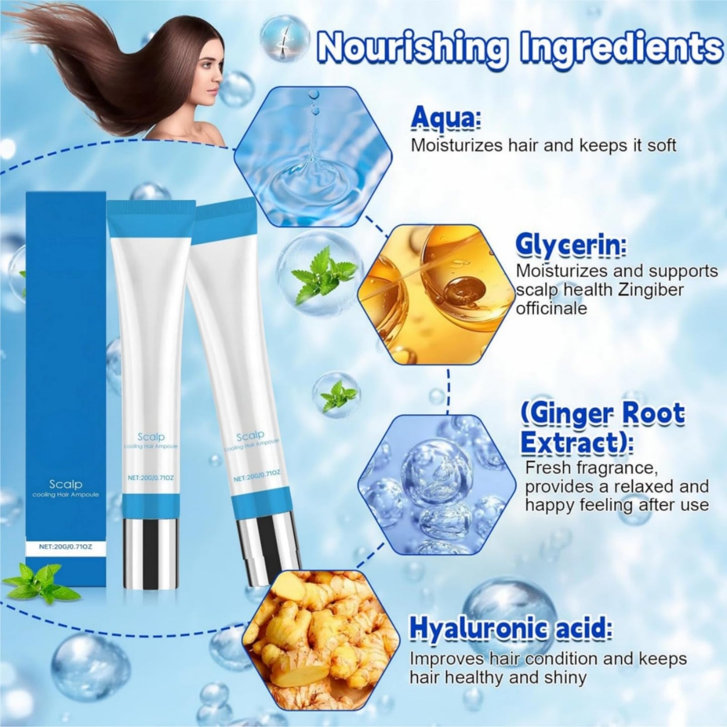 Yoowan Scalp Cooling Hair Ampoule,Hair Loss Serum,Ha-Ir Density Serum,Scalp Protector,Sca-Lp Se-Rum For Dry Sca-Lp,Strengthen & Grow,Keeps Clean And Non-Greasy,Improves Shine,Lightweight,Exfoliate