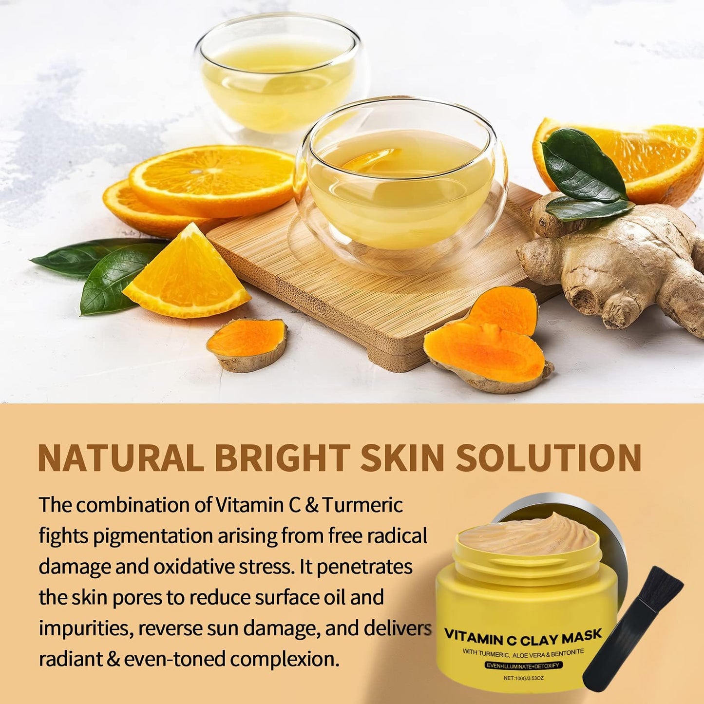 IZBEAUVO Vitamin C Turmeric Clay Face Mask with Kaolin Clay for Dark Spots, Turmeric Mud Mask for Acne-Prone, Deep Cleansing Clay Mask, Vitamin C Mud Mask for Glowing Skin, Mud Mask for Face, Even Skin Tone