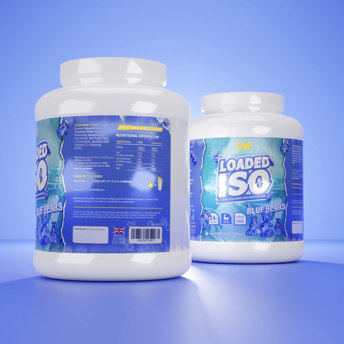 CNP Professional Loaded ISO, Clear Collagen Protein Powder, 24g Protein, 1.8kg, 60 Servings, Gluten & Lactose Free, 5 Great Tasting Flavours (Blue Bears)
