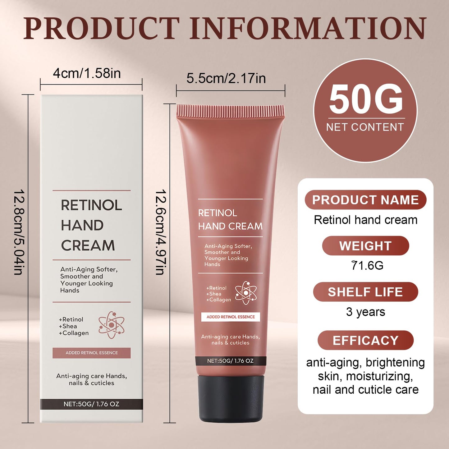 Allony Retinol Hand Cream, Retinol Hand Cream Anti Aging, Anti Aging hand cream, Firming Anti-Aging Hand Lotion, Care & Protects Skin, Nails & Cuticles, Handcream for Very Dry Hands