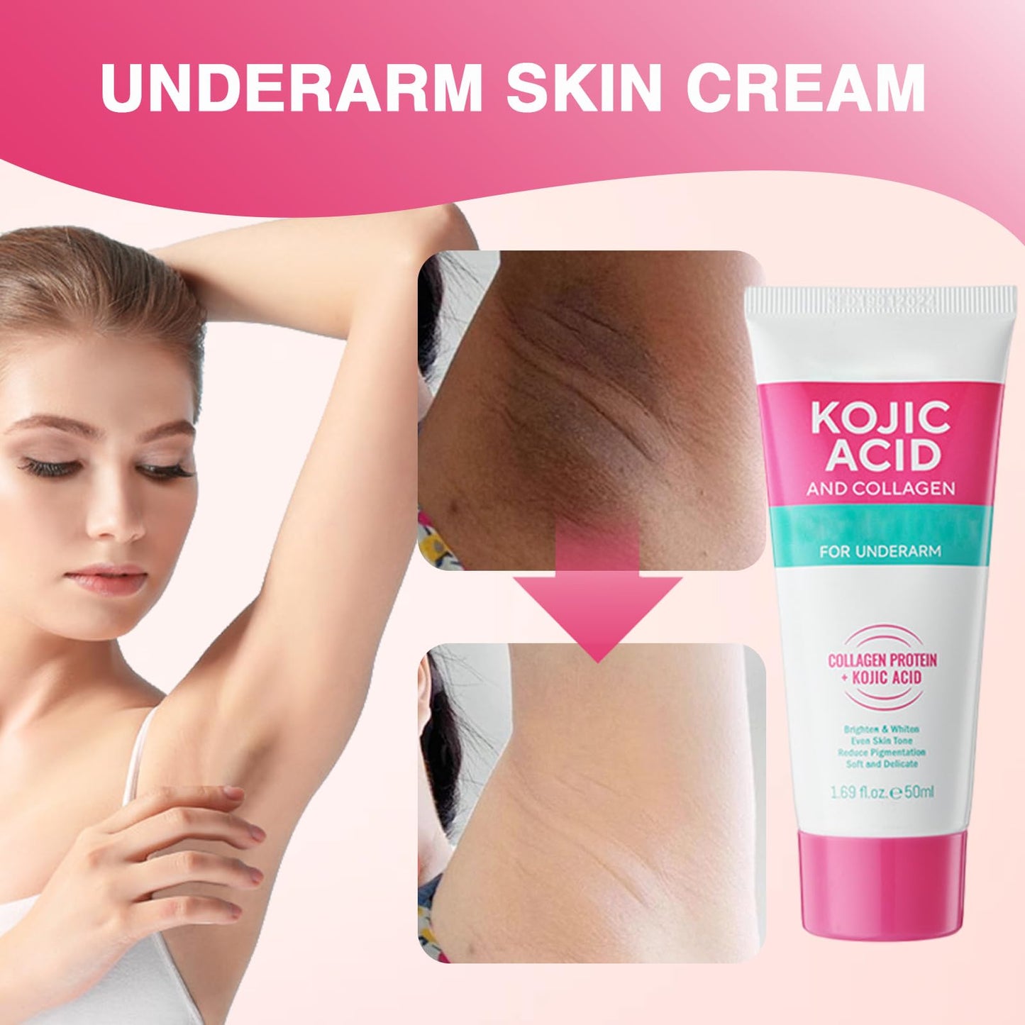 Bettinay 2 Pcs Underarm Skin Cream, Kojic Acid and Collagen Skin Cream for Intimate Area Improve Odor