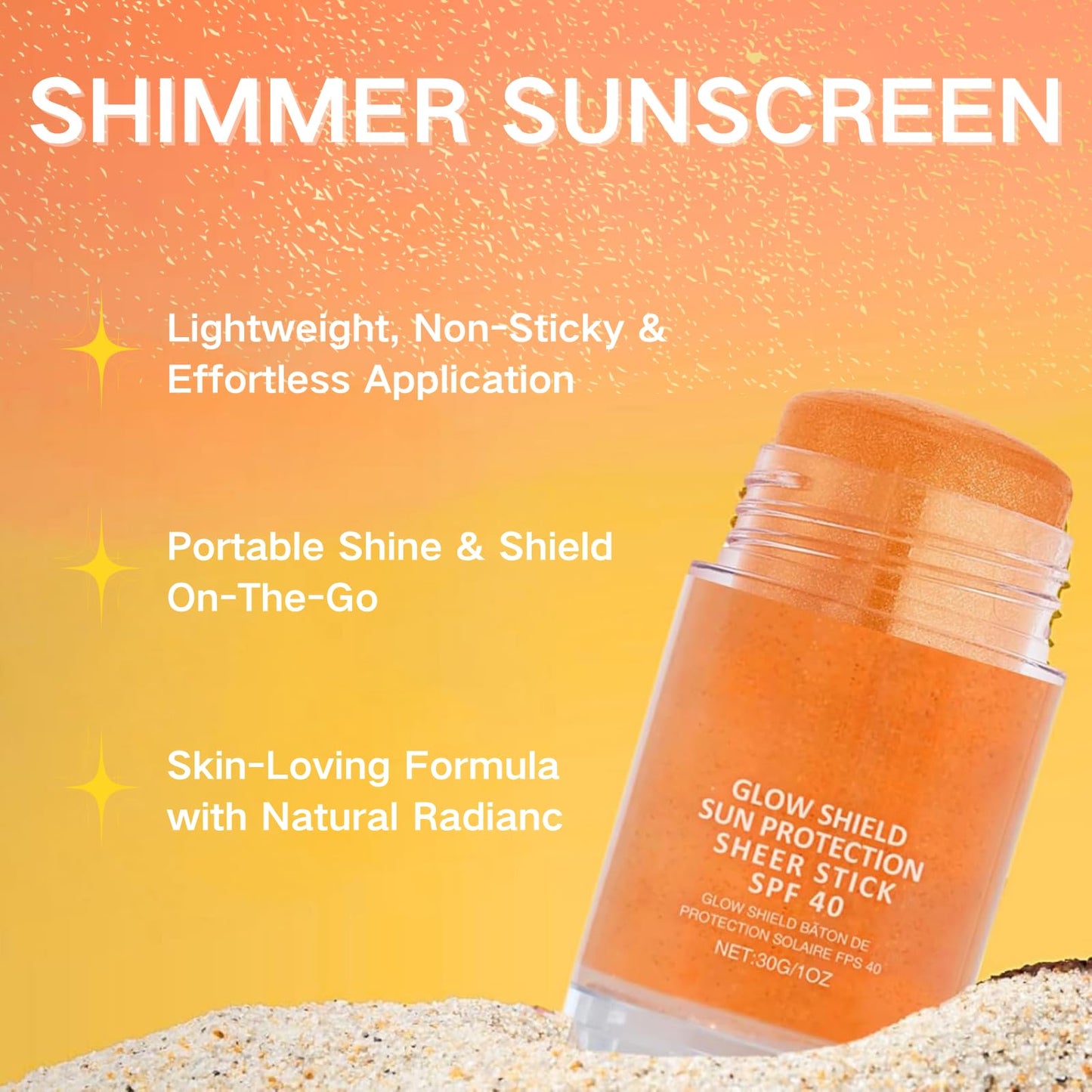 Cureluxe Face Shimmer Sunscreen SPF40,Glitter Body Glow Suncream Stick,Lightweight & Water Resistant Shiny Face Cream,SPF Moisturiser Sun Cream, Non-Sticky Gold Sunscreen Stick,UVA/UVB Rays Protection