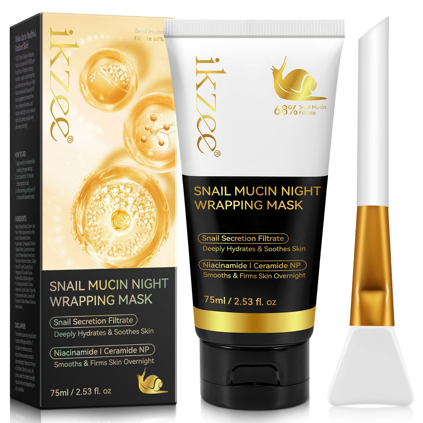 QLIGES Snail Mucin Korean Skincare Collagen Face Mask Collagen Night Wrapping Mask For Glass Skin Hydrating, Moisturizing, Firming & Enhancing Skin Vitality 75ml