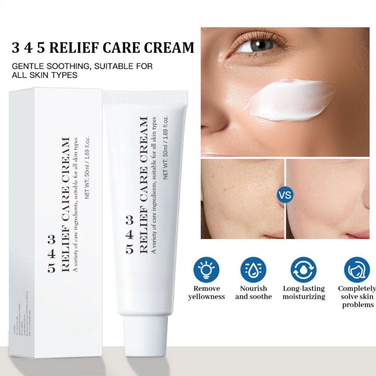 345 Barrier Repair Face Cream - 345 Relief Cream - Face Moisturizer for Soothing - Releif Moisturiser for Acne & Repair Damage Skin - Face Cream for Dry Skin ( 2pcs)
