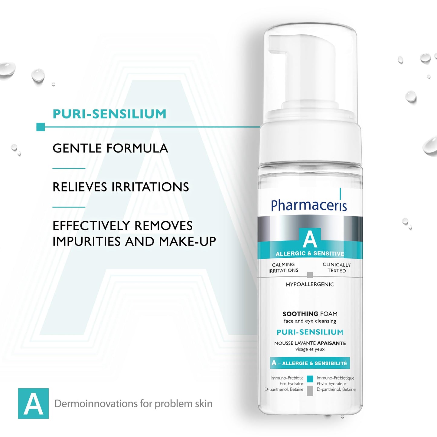 Pharmaceris A Puri-Sensilium, Eye and Face Cleanser, Foaming Cleanser for Sensitive Skin, Soothes Irritations, D-Panthenol, Hypoallergenic Face Wash - 150 ml