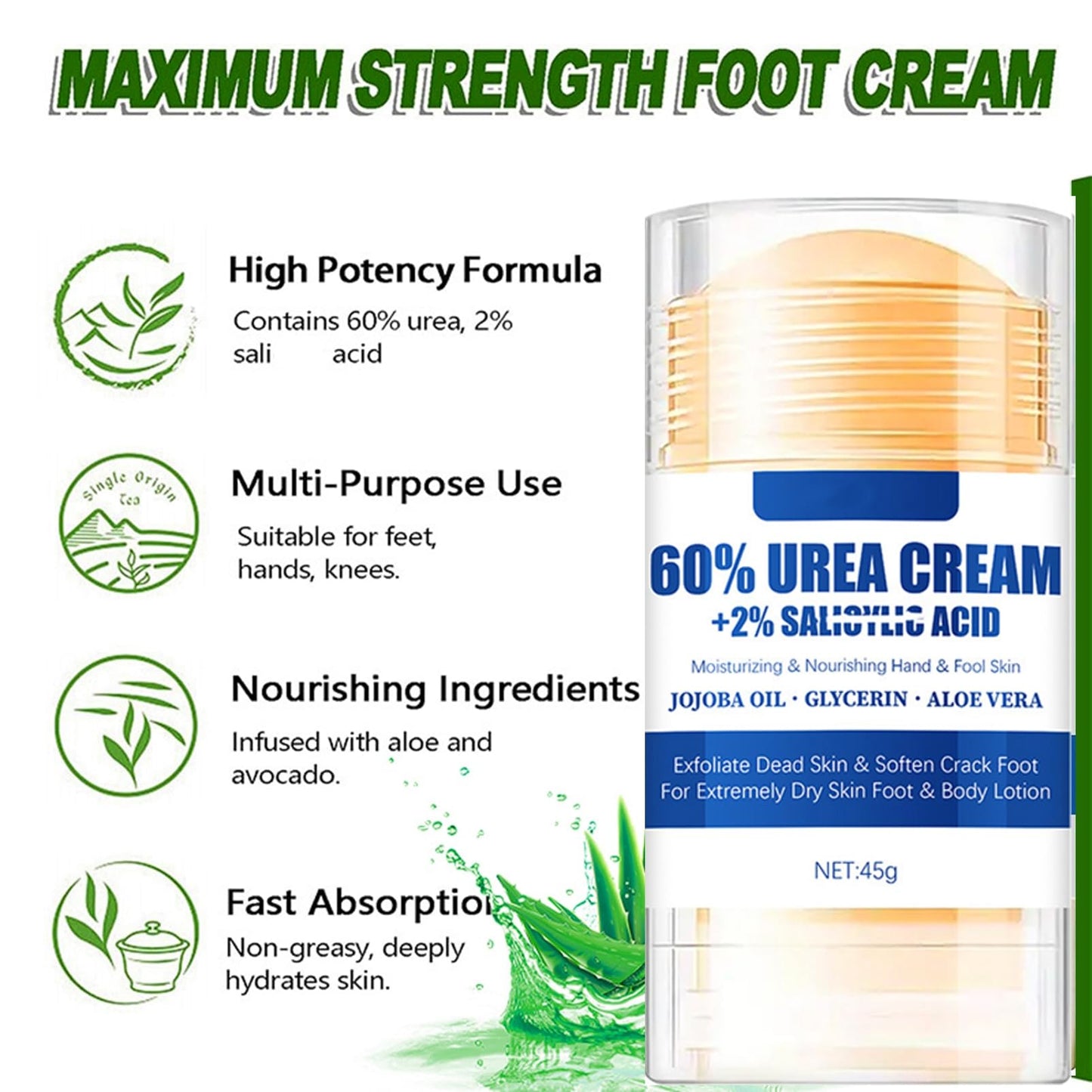 DMQ Urea Cream 60 Percent for Feet - Honey Foot Cream - Urea Foot Cream for Cracked Heels and Dry Skin - 2PCS Cracked Heel Repair Cream for Hands & Feet Skin Care - 60% Urea & Honey Foot Balm