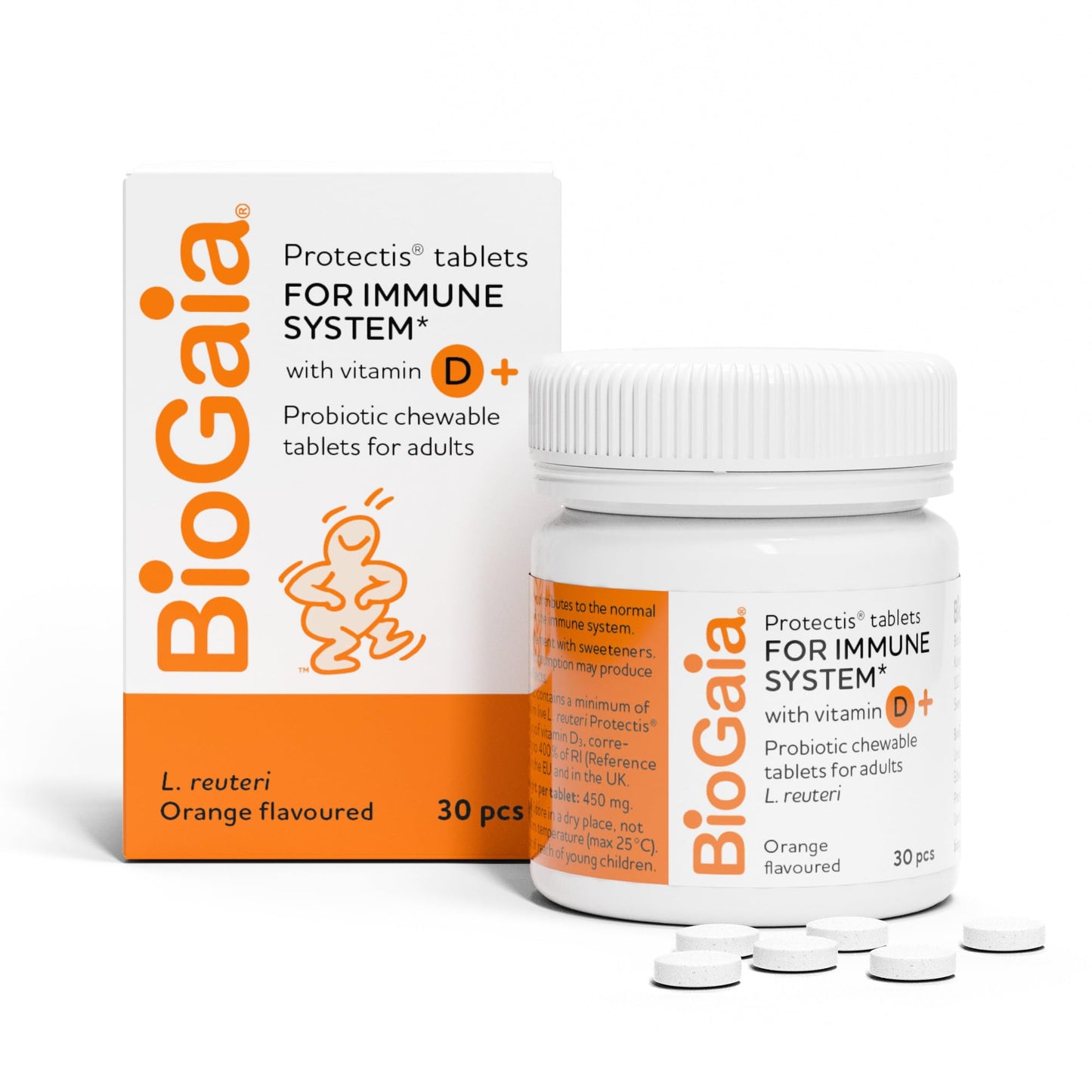BIOGAIA Protectis Probiotic Tablets with Vitamin D3, Orange Flavoured, 30 Tablets