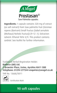 A.Vogel Prostasan® Saw Palmetto Capsules | Prostate supplement for men | Relieve Urinary Discomfort in Men with BPH | 1 Months Supply | 90 capsules