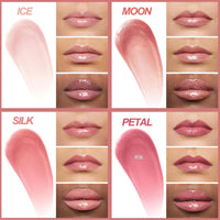 Skynest 4 Pcs Hydrating Lip Gloss, ICE/MOON/SILK/PETAL High Moisturizing Oil Tint with Hyaluronic Acid, High Shine for Plumper Looking Lips (#A)