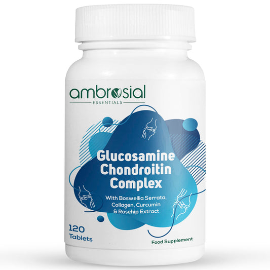 AMBROSIAL Ambrosial Glucosamine Chondroitin Joint Care Supplements for High Mobility & Flexibility | High Strength Glucosamine Chondroitin with Curcumin, Collagen, Boswellia & Rosehip Extracts | 120 Tablets