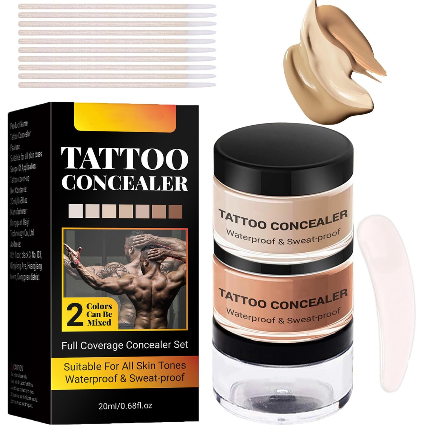 SHEBEEDO Tattoo Cover Up Makeup Waterproof, Tattoo Concealer Full Coverage, Natural Tattoo Makeup Cover Body Makeup for Scars,Tattoo Cover Up Set,Bruise Cover Up,Suitable for Men and Women(2pcs)