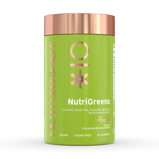 Nutriburst - NutriGreens - 22 Fruits + Vegetables + Herbs + Mushrooms + Live Bacteria Cultures - Boosted with Vitamins: Zinc, VIT C, D3, B5, B6, B12-60 Gummies 1 Month Supply - Suitable for Vegans