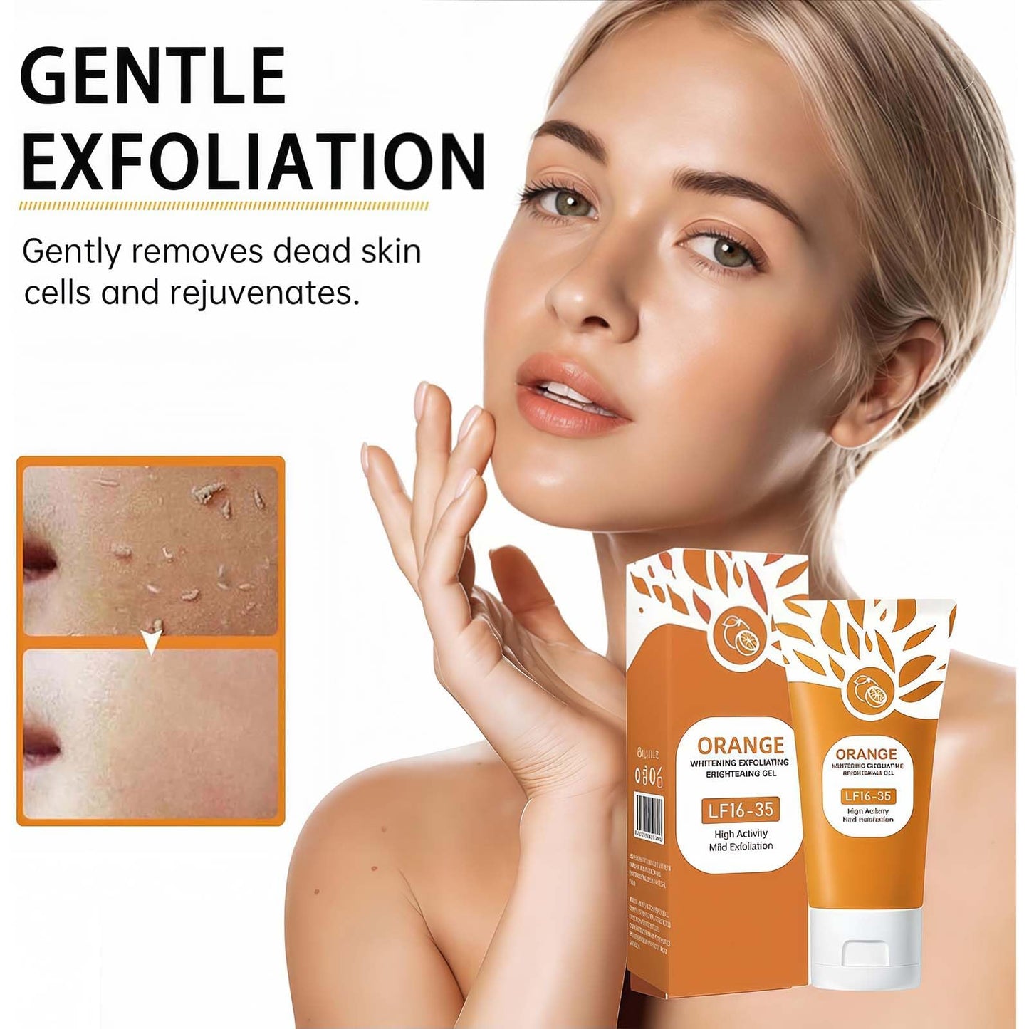 EliiSkinn Orange Exfoliating Gel - Deep Cleansing Scrub for Face & Body, Gentle Radiant Skin Exfoliator with Natural Orange Bubble Formula(100G)