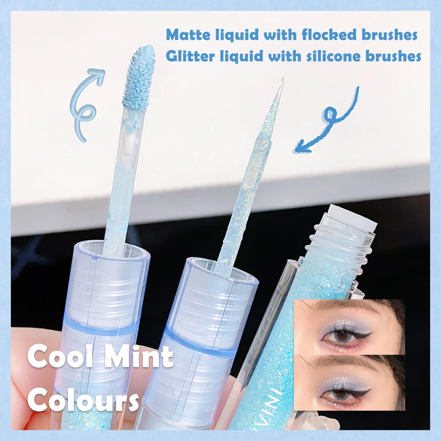 MINSHZEE Shimmering Eyeshadow Palette, Blue-Purple-Green Shades, Liquid Eyeshadow, Pearlescent Matte Effect, 3-in-1, Quick Drying, Long Lasting