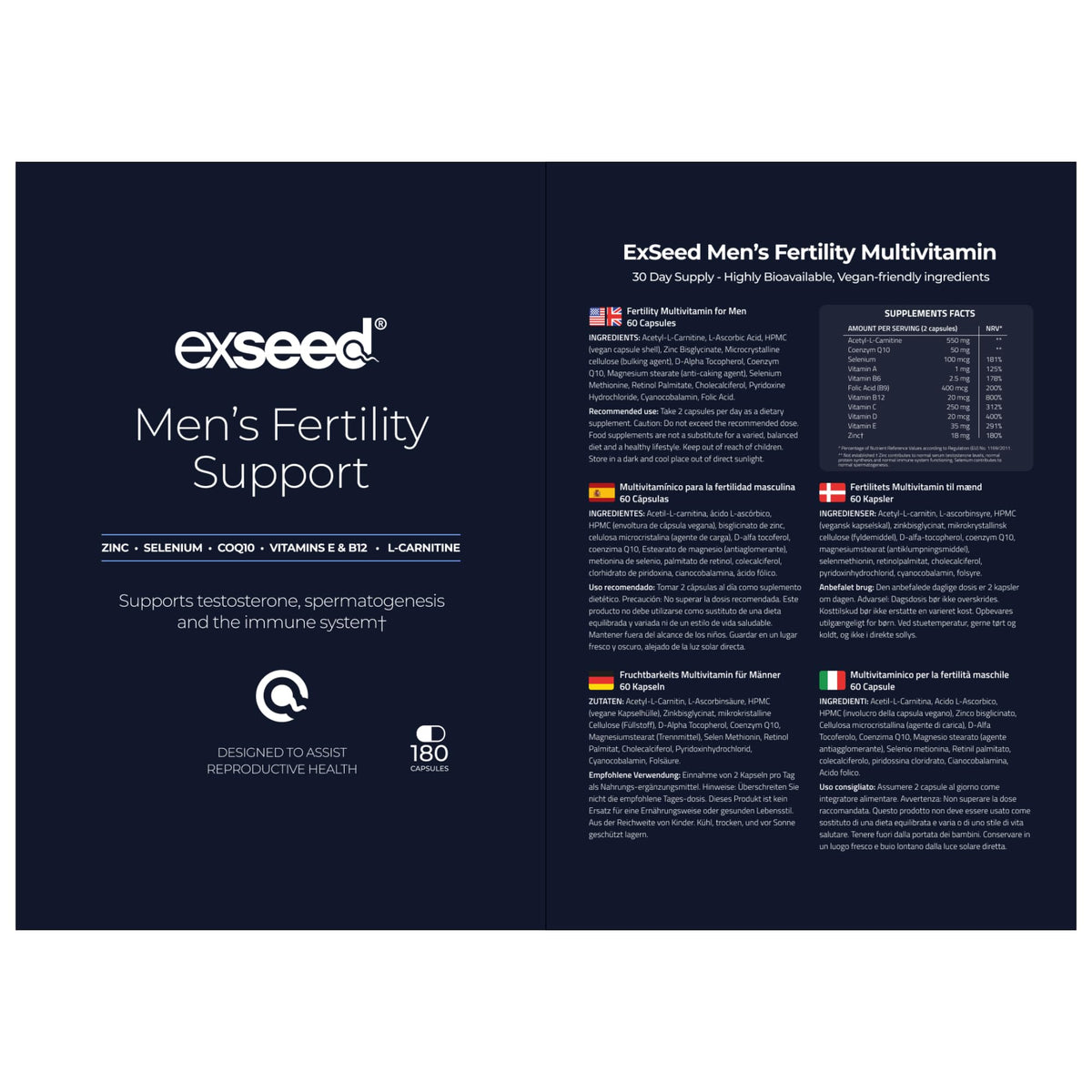 ExSeed Multivitamin Tablets for Men - Daily Supplements for Male Fertility Support & Sperm Health - Semen Quality Booster - Antioxidant Rich Immune Health Supplements - Enhanced Sperm Progression