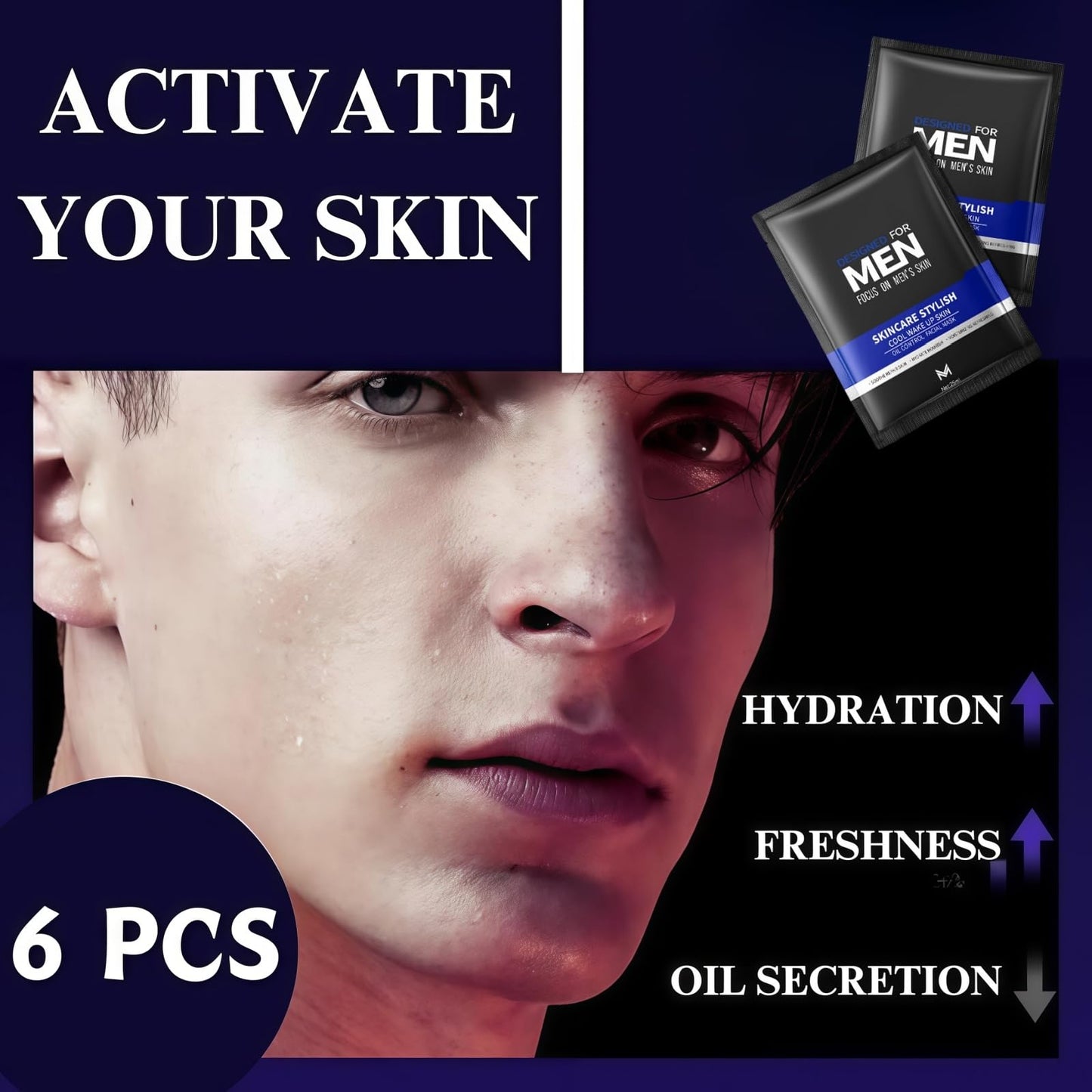 Fankayi 6PCS Mens Face Mask Set,Face Masks for Men,Skincare Gift Set for Men,Mens Facial Care Kit,Anti Aging Face Mask,Sheet Face Masks Multipack,Friendly to All Skin,Refreshing & Oil Control,Hydrating Sheet