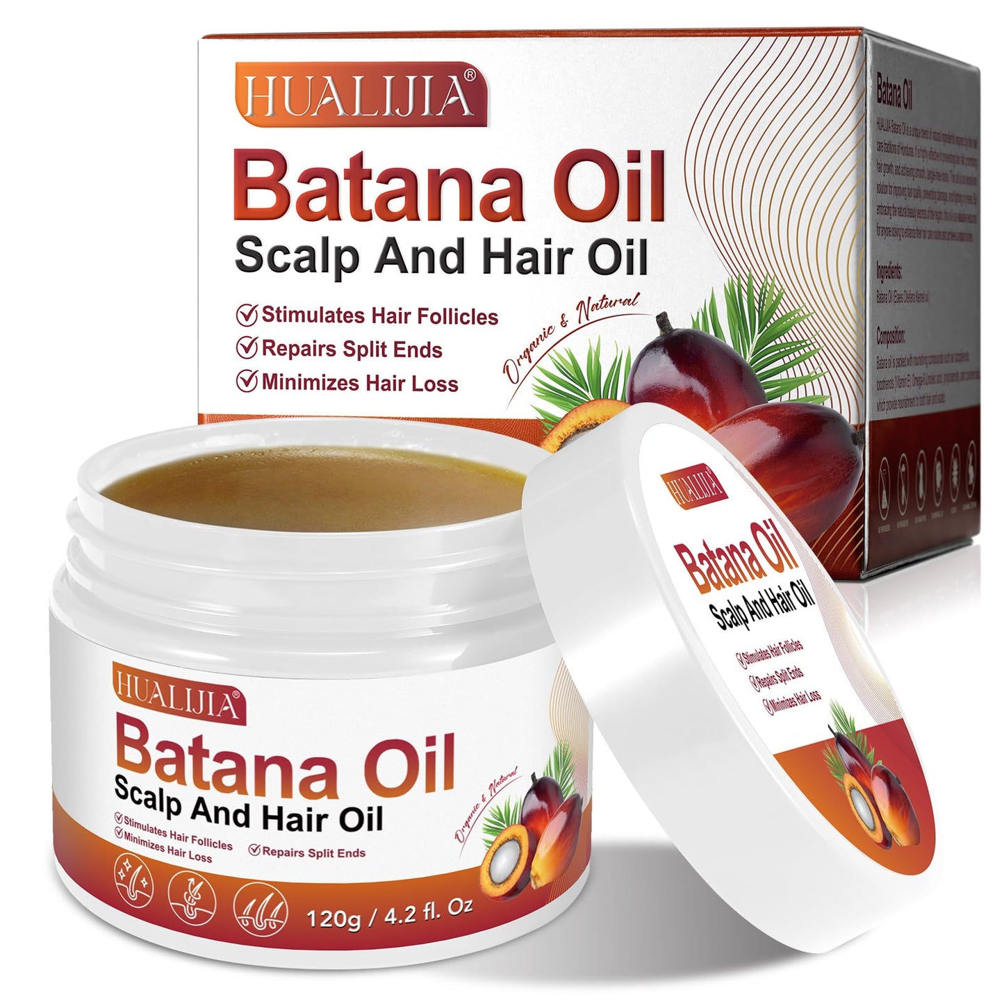 NIFEISHI Raw Batana Oil for Hair Growth and Repair, Pure & Organic Batana Oil from Honduras Stimulate Hair Growth, Prevent Hair Loss and Enhances Hair Thicknes, 120g
