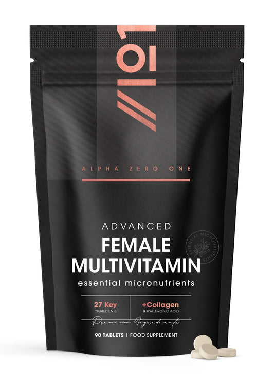 ALPHA01 Women's Multivitamins and Minerals with Collagen & Hyaluronic Acid - 27 Essential Vitamins, Minerals, & Botanicals - 90 Tablets – No Synthetic Fillers or Binders – by Alpha01