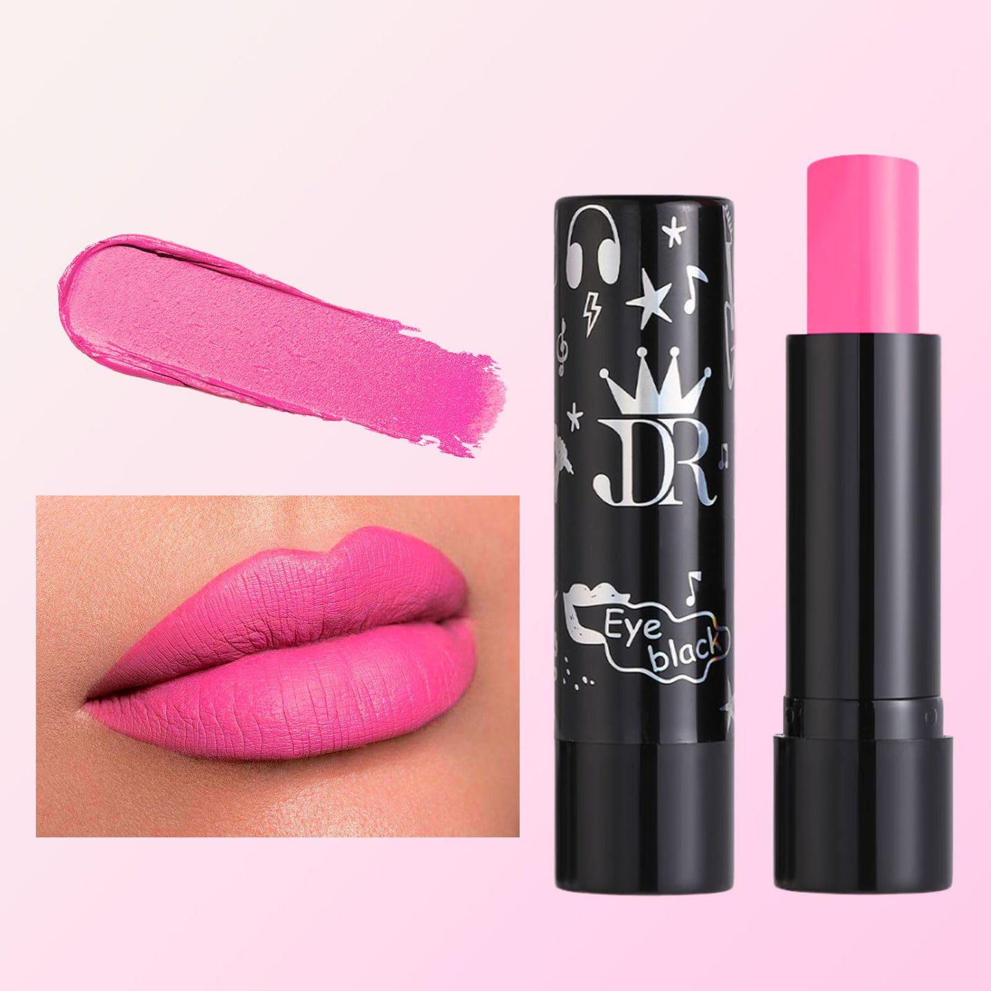 LYNTYAOU Hot Pink Lipstick, Vivid Pink Lip Stick for Women Long Lasting, Matte Highly Pigmented Full-Coverage Waterproof Smudge-proof Non-Sticky Tinted Lip Balm, Gift for Girls & Women