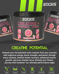 Edges Creatine+ | 5g Creatine (200 Mesh) | 1g BCAAs | 1g Collagen | Creatine Monohydrate Powder - Pink Lemonade Flavoured Creatine - Boost Muscle Performance - 30 Servings (272g, Pink Lemonade)