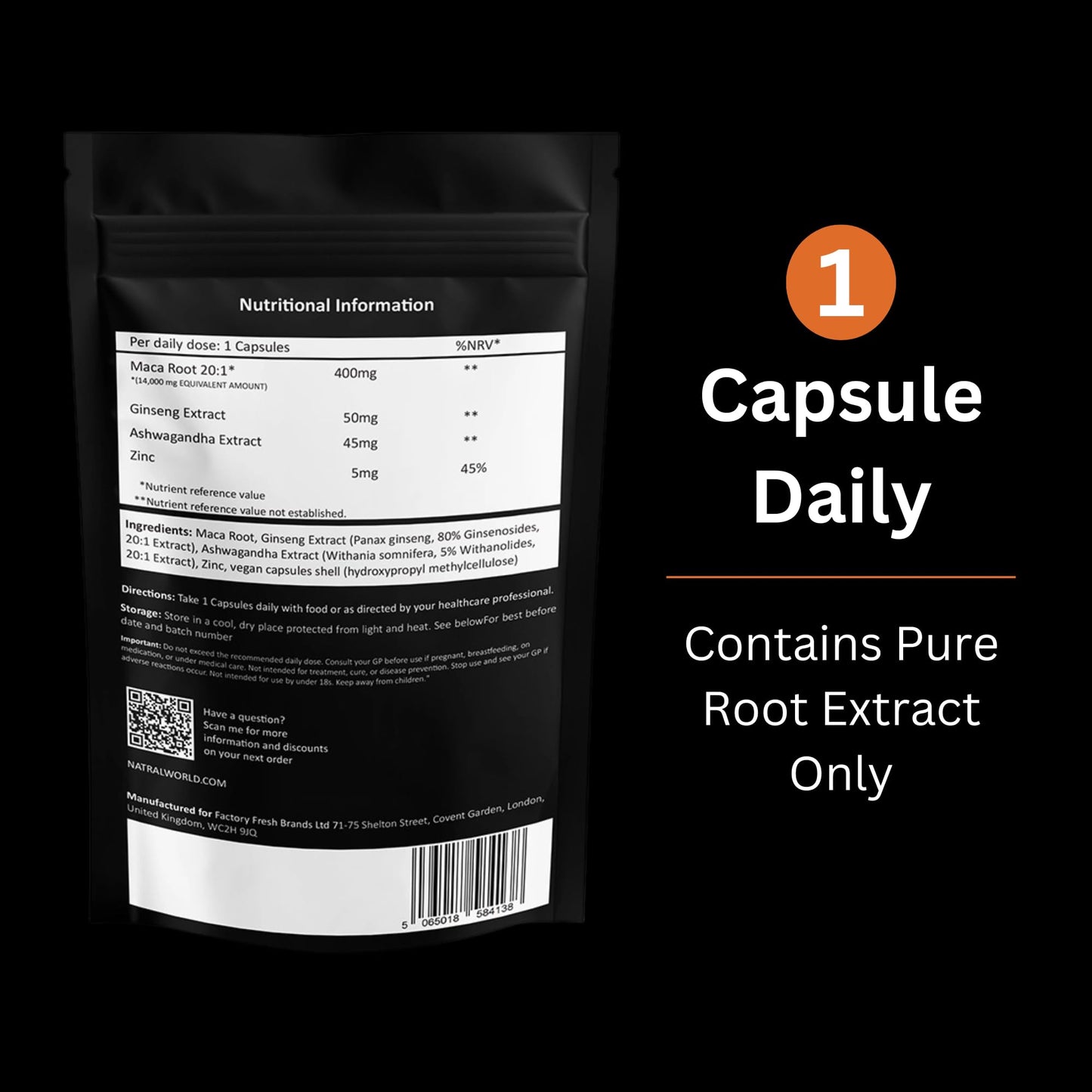Natral Maca Root Extract 8000mg enriched with Premium, Ginseng, Ashwagandha, and Zinc | High Strength