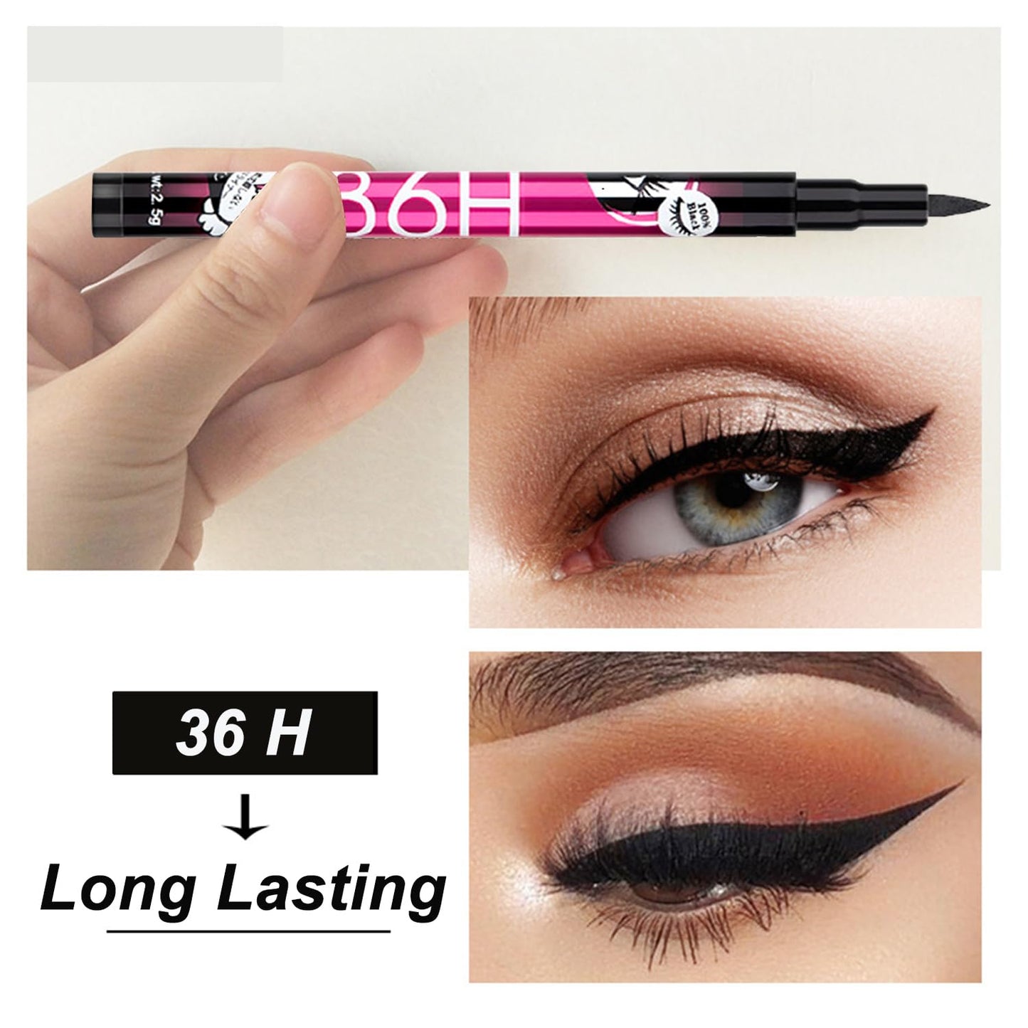 Generic 2025 Upgraded Liquid Eyeliner Pen, 36H Long-Lasting 5D Waterproof Eyeliner Pen, Black Smudge-Proof High Pigment, Includes 10 Eyeliner Stencil Stickers for Perfect Application, All-Day Wear, Quick-Dry