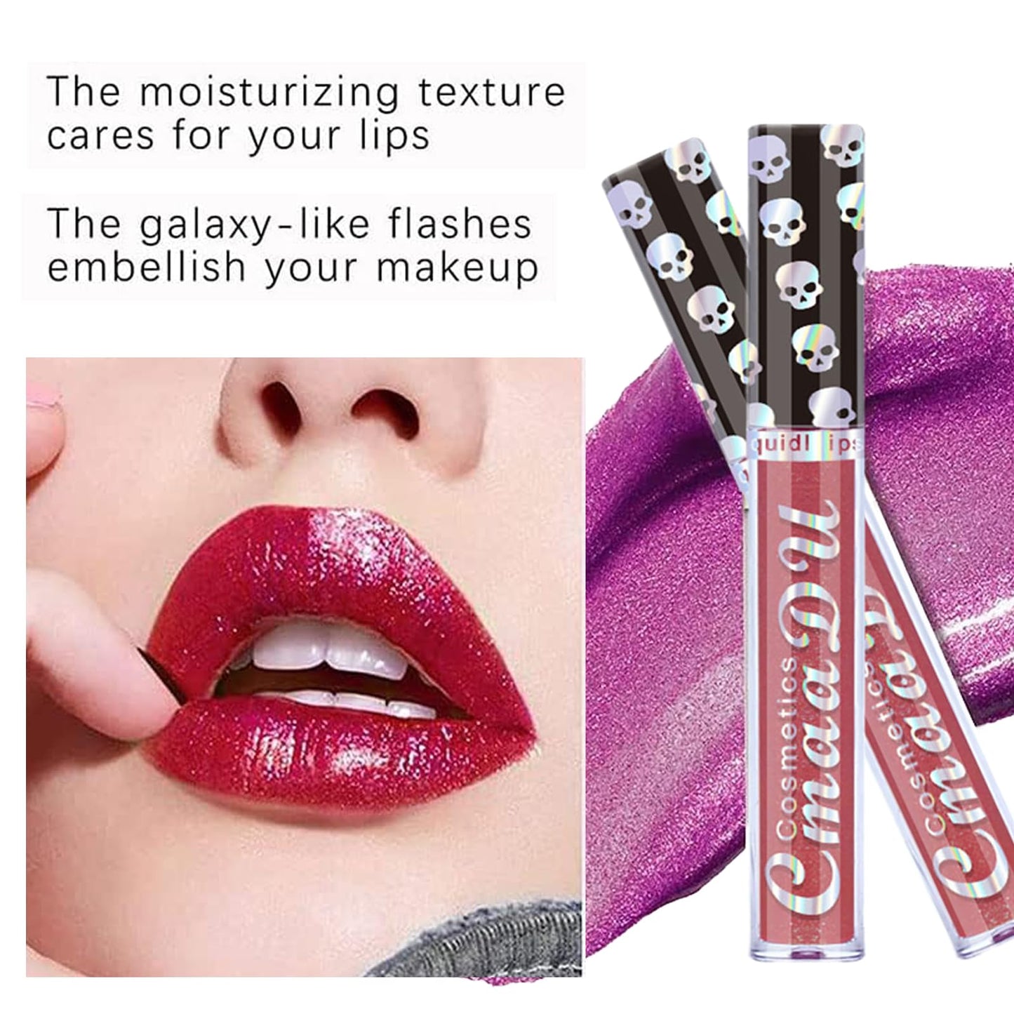 GEEWHILE Diamond Glitter Lip Gloss, Diamond Glitter Liquid Lipstick, Pink Shimmer Metallic Lipsticks, Sparkly Liquid Lipstick Waterproof Long Lasting Non-Stick Cup Sparkly Pink Lipgloss for Women Girls