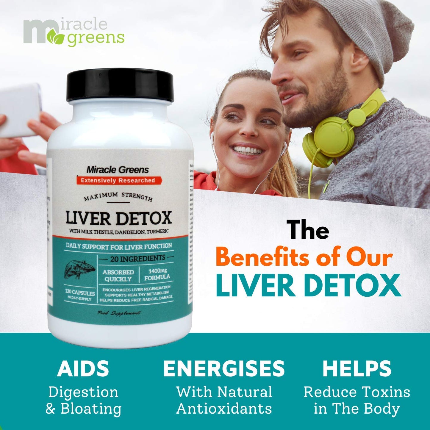 Macro Greens Liver Detox and Repair - High Strength with 20 Effective Ingredients | Boosted with Dandelion, Turmeric, Amino Acids, Vitamins and More | 120 Capsules - 60 Day Supply
