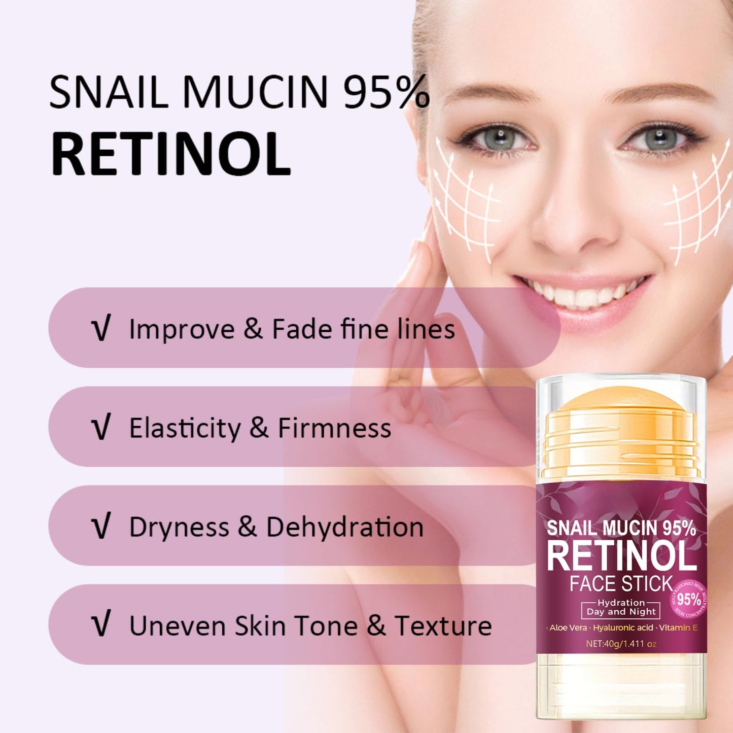 ISBEAUSOLS Anti Aging Retinol Face Cream- 95% Snail Mucin Face Moisturizer for Women - Anti Wrinkle Face Cream - Hydration Day And Night - Hyaluronic Acid,Vitamin E Face Care Repair Nourish Balm Stick