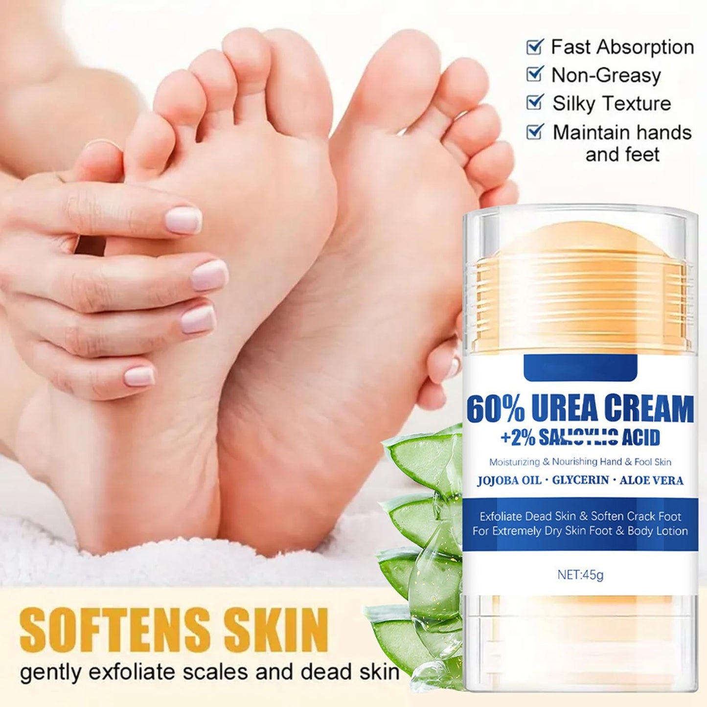 DMQ Urea Cream 60 Percent for Feet - Honey Foot Cream - Urea Foot Cream for Cracked Heels and Dry Skin - 2PCS Cracked Heel Repair Cream for Hands & Feet Skin Care - 60% Urea & Honey Foot Balm