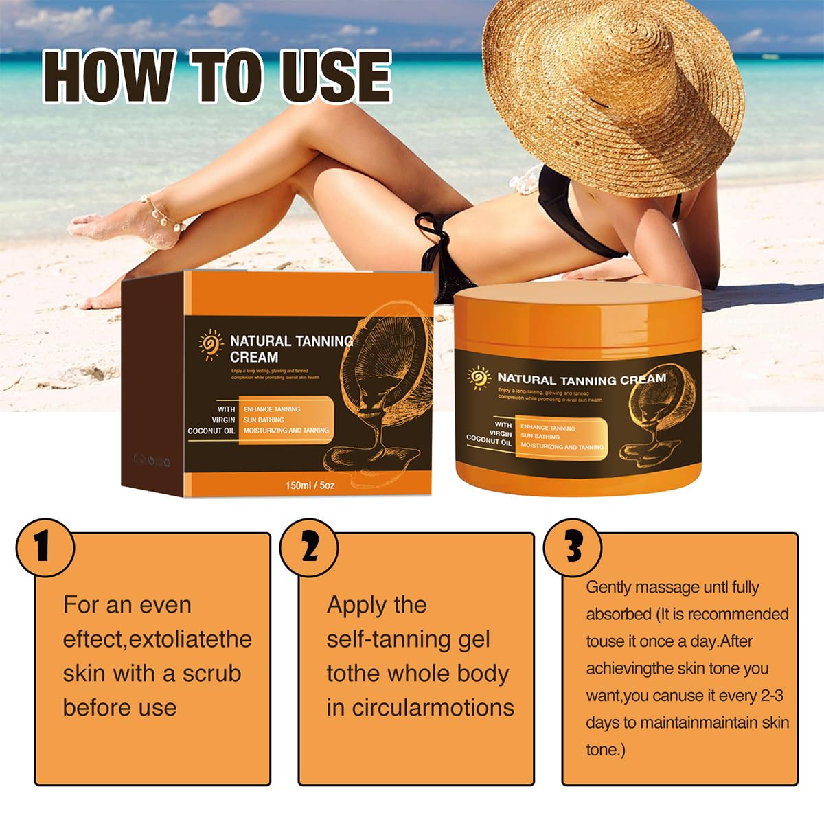 Intensive Tanning Gel 150ml – Shine Brown Tan Accelerator Cream with Carrot & Coconut Oil, Water-Resistant Vegan Moisturiser for Sunbeds & Outdoor Use, Fast-Absorbing Formula