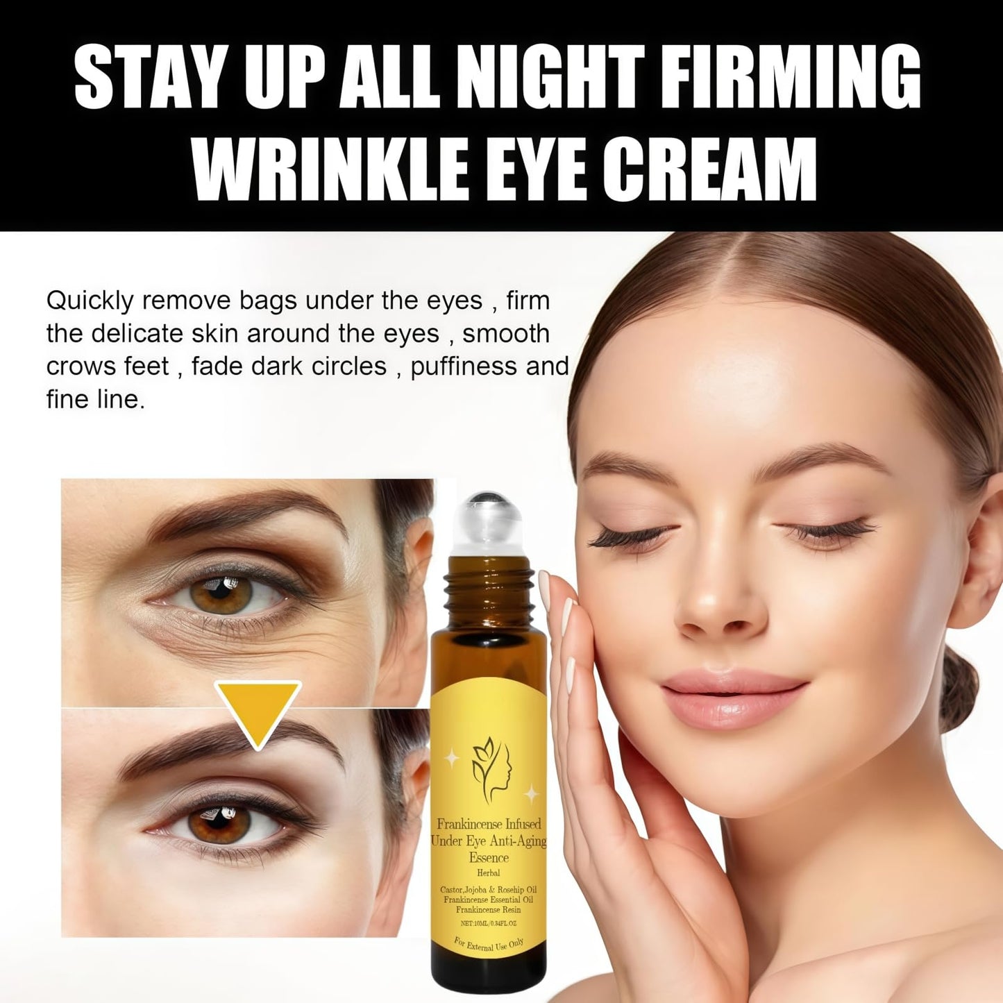 Fankayi Rollerball Castor Oil,Eyelid Lifting Cream,Eye Cream for Dark Circles and Puffy Eyes,Eyes Roller for Dark Circles and Puffiness,Eye Serum for Lines and Wrinkles,A Cure for Darkness