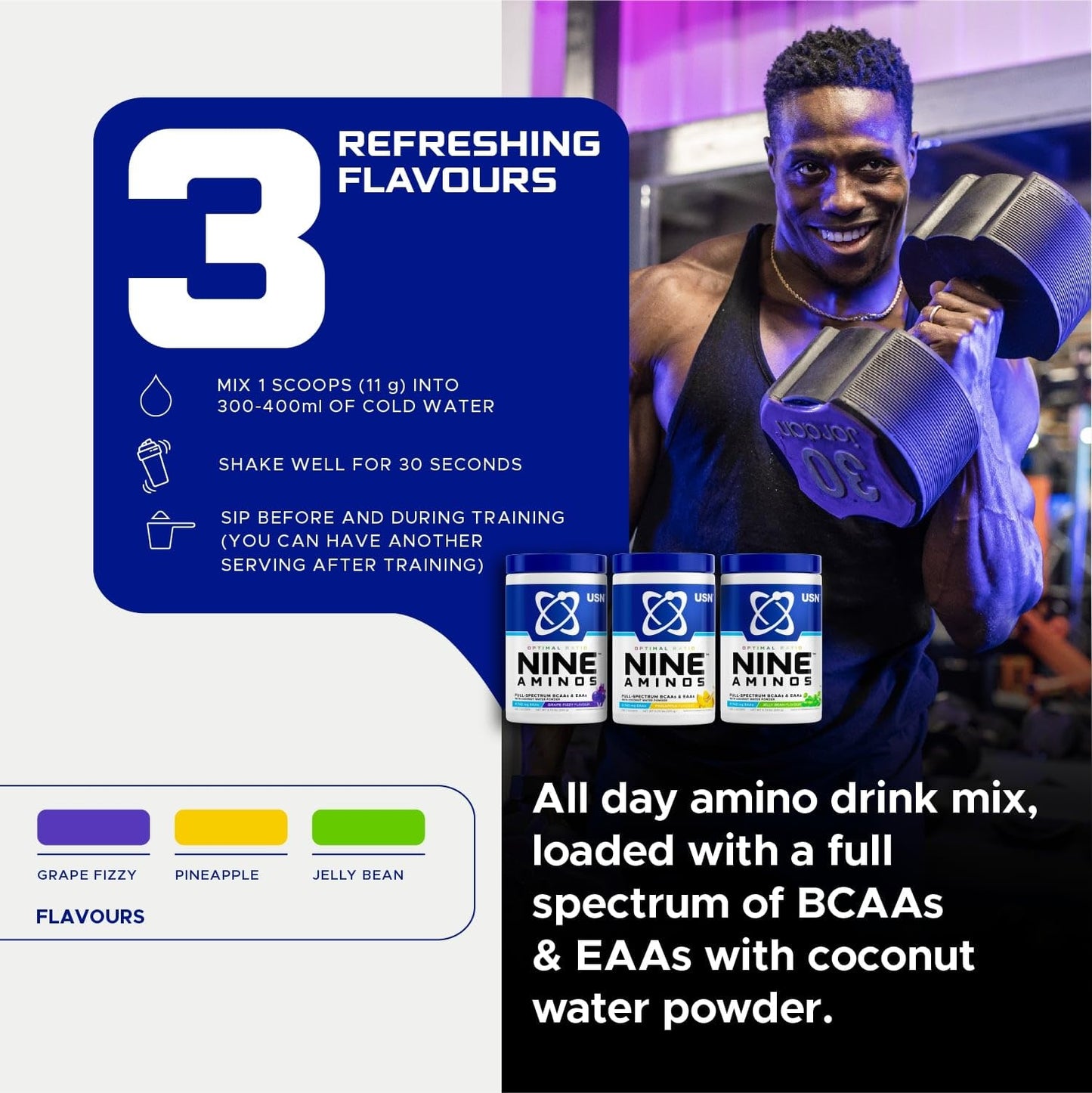 USN Nine Aminos (330g) Grape Fizzy - Amino Acids - Amino Acid-Mix
