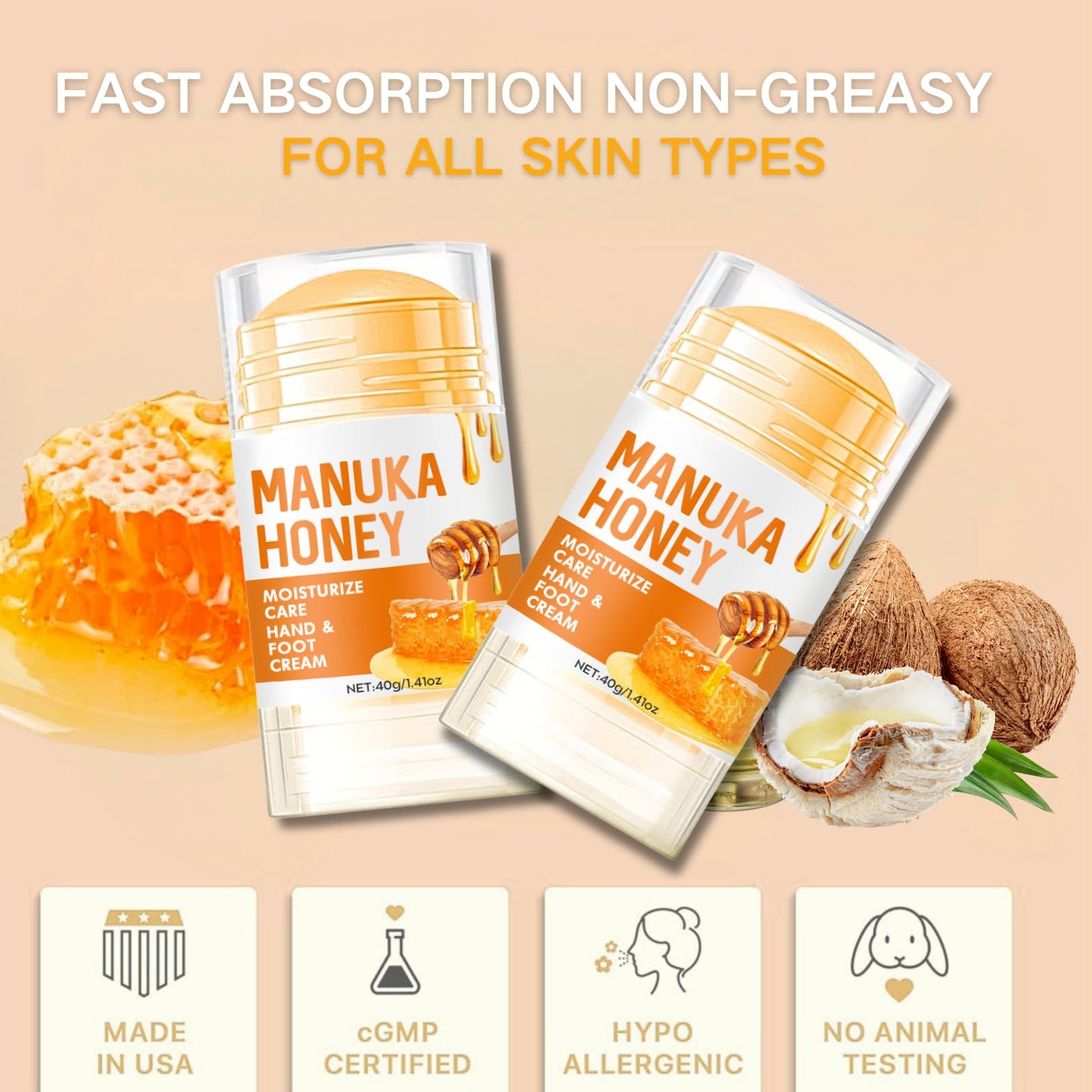 Tongyend 2PCS Urea Cream 60 Percent for Feet & Hands – Honey & Urea Foot Cream, Intensive Foot Moisturiser, Cracked Heel Repair Cream for Dry Skin & Hard Calluses (Orange, 2PC)
