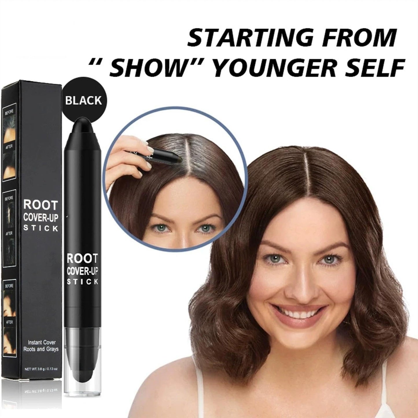 AurolaGlow Hair Dye Stick: Your Root Concealer For All,Instantly Conceal White And Grey Hair Effortless Black Root Touch - Up,Windproof And Sweatproof Formula .Suitable ForWomen And Men(Black)