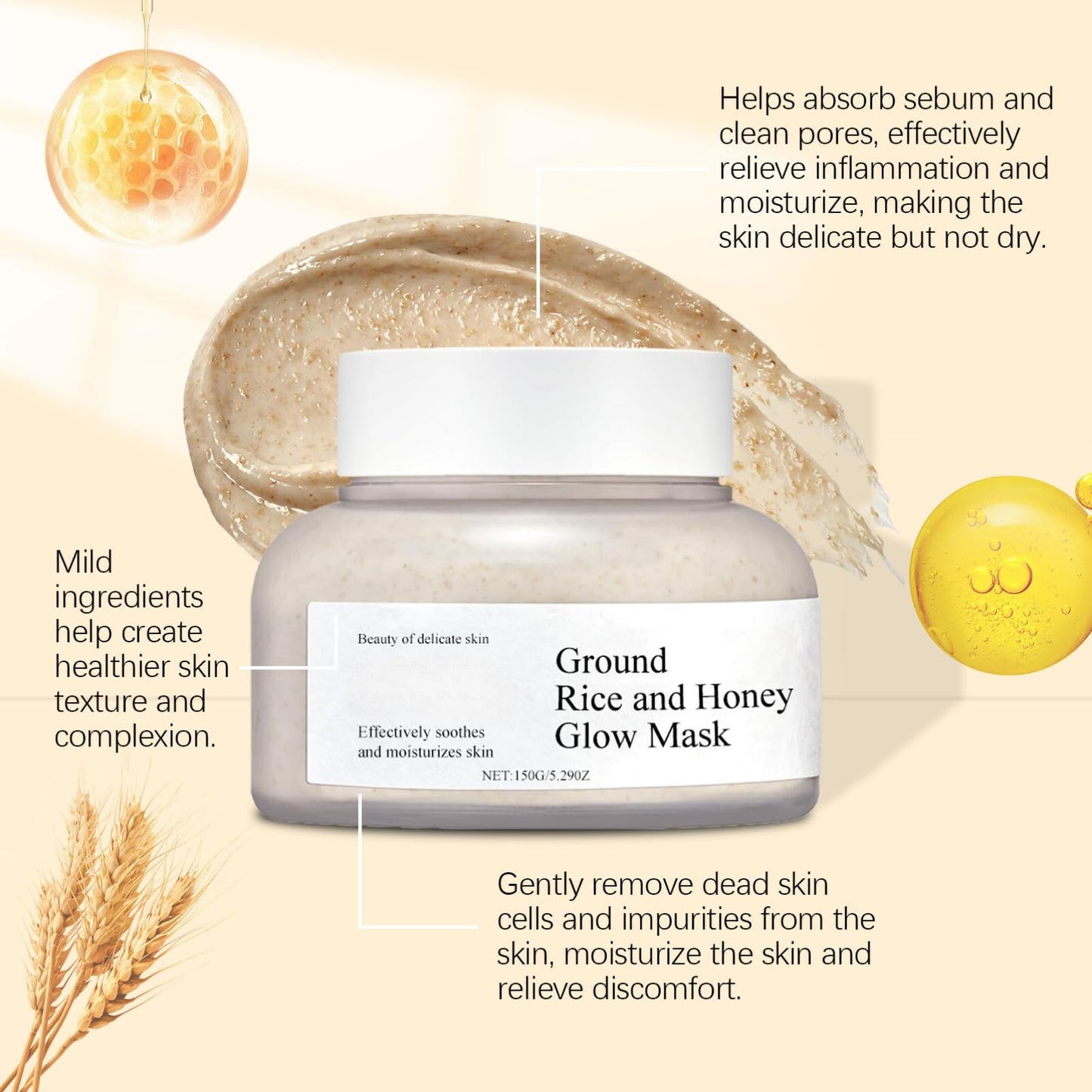 ISBEAUSOLS Rice And Honey Clay Mask - Moisturizing Face Masks Skincare - Facial Mask with Rice Extract and Honey - Hydrating Face Mask For Deep Cleansing, Reducing Pores & Acne - Face Masks Beauty For Women