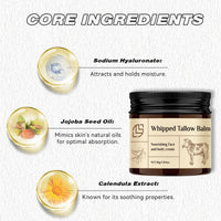 Beef Tallow for Skin | Whipped Tallow Balm | Organic Whipped Tallow with Sodium Hyaluronate & Calendula Extract | Tallow Face Moisturizer | Nourishing Face and Body Cream - Deep Hydration