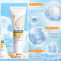 GEEWHILE Rice Sunscreen SPF 50+ Sunscreen with Rice Extracts, Waterproof Moisturizing Sun Cream, UVA&UVB Protection Sun Cream for Protects & Brightens Skin, Reduces Blemishes, Non-Greasy