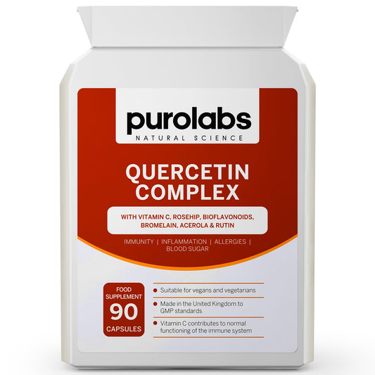 Quercetin Complex 500mg with Bromelain & Vitamin C - 90 Vegan Capsules – Antioxidant Immune Support with Rosehip, Bioflavonoids and Rutin - Made in The UK by Purolabs