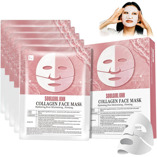 IZBEAUVO Collagen Face Mask, 5PCS Collagen Real Deep Mask, Collagen Mask, Face Sheet Masks, Hydrating Face Mask, Face Masks Beauty, Pore Minimizing, Firming, Elasticity Improvement