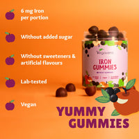 Vegavero Iron Gummies for Kids and Adults | 97% Fruit | Immunity & Energy Supplements | NO Sweeteners | NO Added Sugar or Gelatine | Vegan | 90 Gummies