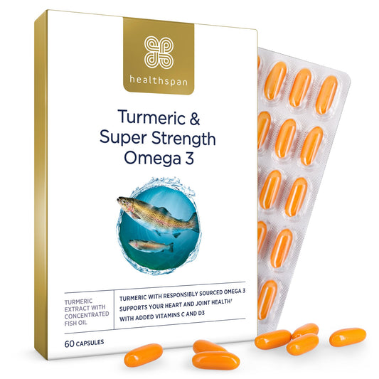 healthspan Healthspan Turmeric & Omega 3 | 60 Capsules | Added Vitamin C & Vitamin D3 | Heart, Joint & Bone Health | Sustainably Sourced