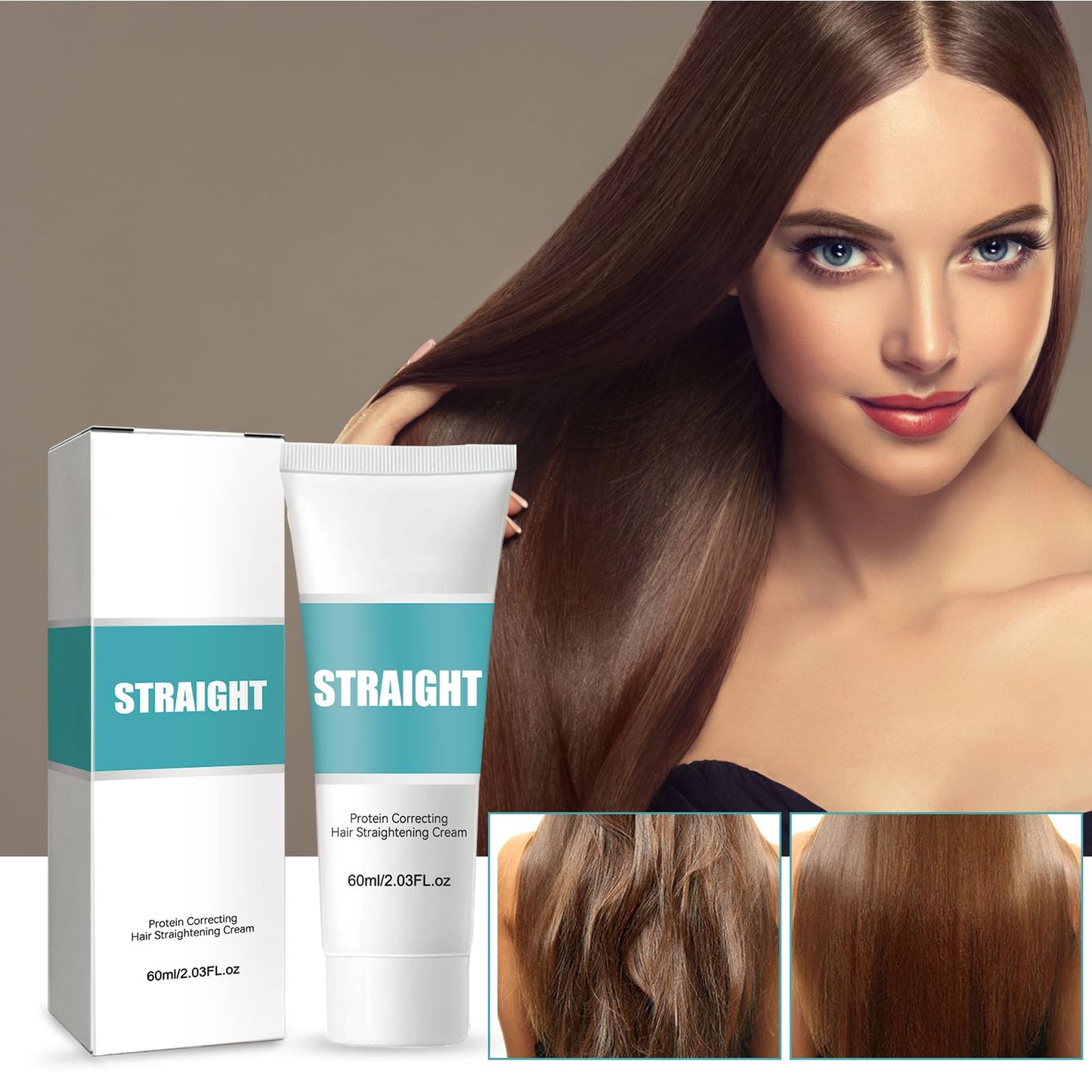 GNAUMORE Hair Protein Correcting Cream,Protein Correcting Hair Straightening Cream Treatment,Collagen Hair Straight Cream,Anti Frizz Moisturiser for Curly Straight Dry Damaged & Frizzy Hair,60ml