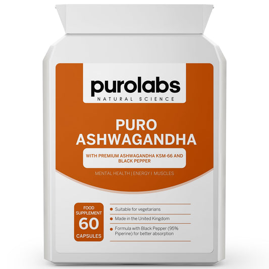 Ashwagandha KSM-66® Supplement - 90 Vegan Capsules - High Strength Organic Ashwagandha with Black Pepper - Made in The UK by Purolabs