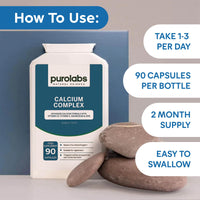 Purolabs Calcium Complex - High Strength Bone Support with Vitamin D3, Magnesium, Zinc & Vitamin C - Optimal Absorption Formula for Women & Men - 90 Capsules