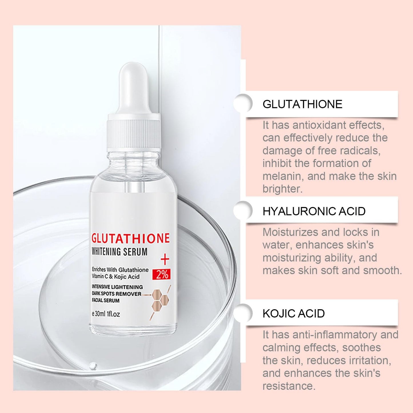 ISBEAUSOLS Glutathione Serum - Kojic Acid Serum for Skin Lig_htening - Dark Spot Correcting Glow Serum - Vitamin C Serum for Face - Hydrating Serum - Facial Serum for Even Skin Tone, Moisturising (30ml)