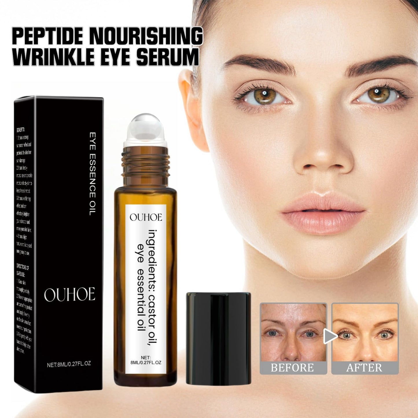 AINxtolm Rollerball Castor Oil,Castor Oil and Frankin-cense Eye Roller,Eye Cream for Dark Circles and Puffy Eyes,Eye Rollerball for Eyes,Eye Cream Anti Aging,Anti Wrinkle Eye Care Products,Eyebag Remover