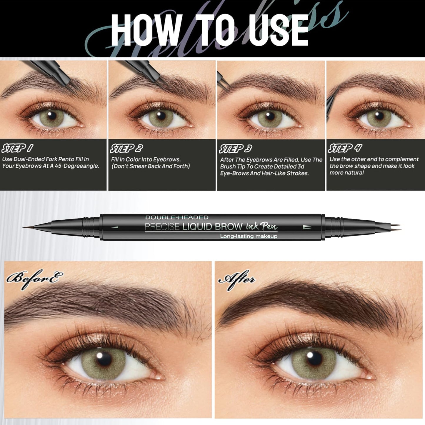 CTUBLIAUNX Eyebrow Pencil Dark Brown, Smudge-proof Eyebrow Pencil with 2 Fork Tip and Precise Brush-Tip, Waterproof Eye Brow Pen Instantly Creating Natural 3D Beauty Brow for Makeup Starter